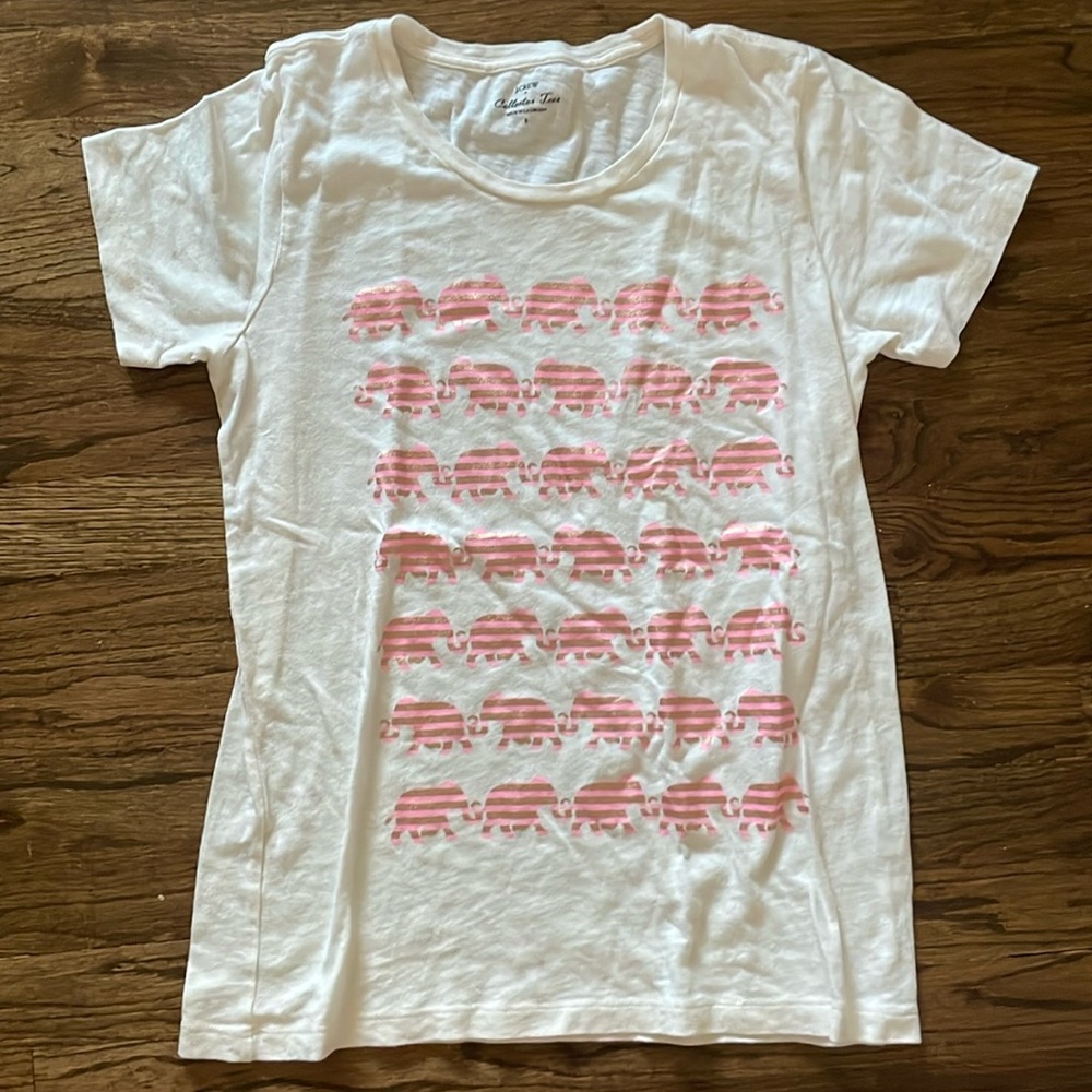 J. Crew Collector Pink and Metallic Gold Elephant Graphic Tee Small
